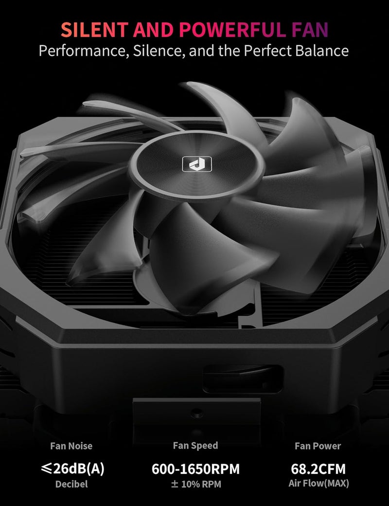 upHere up1 Elite CPU Cooler - 4 Heat Pipes, Magnetic Cover, Quick-Release Fans, Intel LGA1851/1700 & AMD AM5/AM4 Support, Independent Air Duct, 1650RPM 68CFM Fan, Black, up1 Elite K4 - Image 5